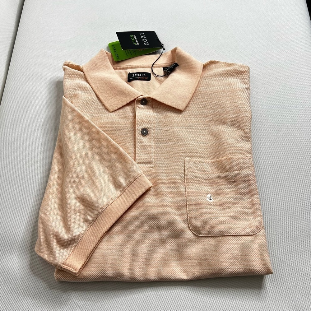 Izod X-Treme Function Golf Polo Size Large X-Tra Dry Coral Textured Short sleeve